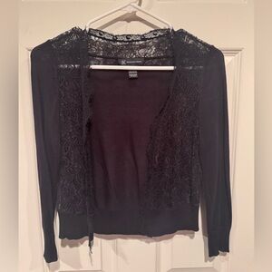 INC International Concepts Black Lace Cropped Cardigan Sweater